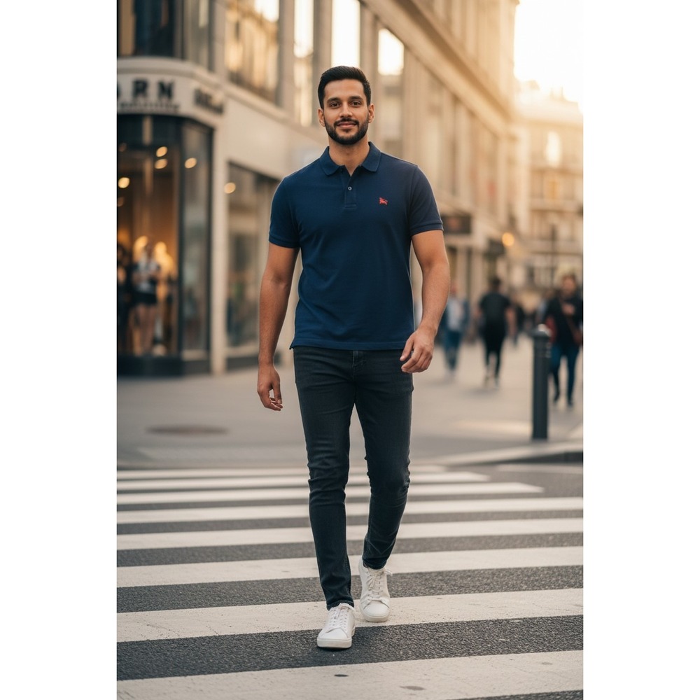 Burberry Brit Men's Polo Shirt Luxury Pique Navy‎ Blue Size XL